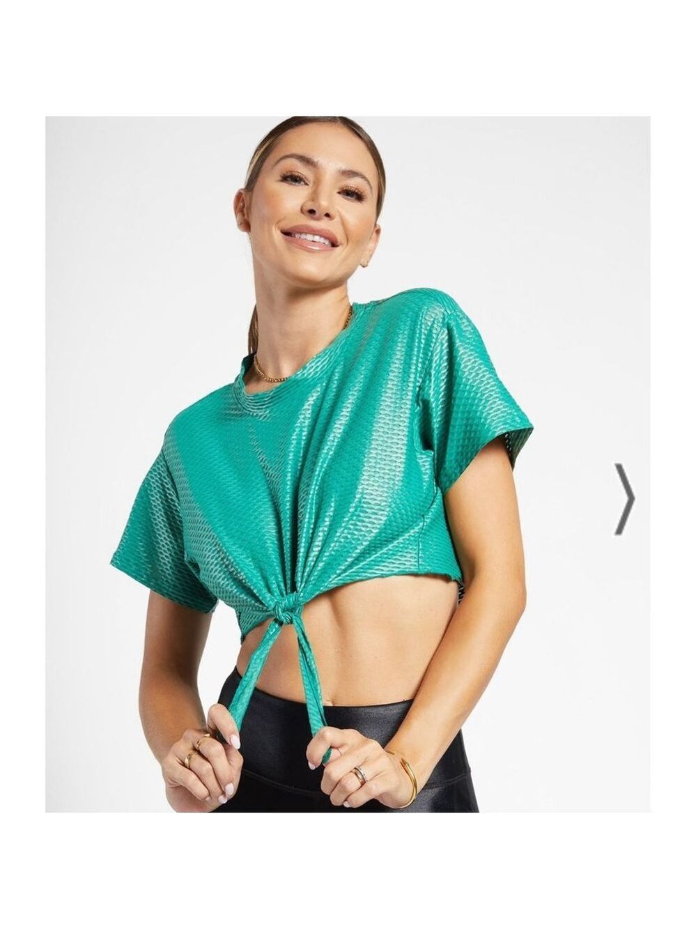 Koral Crystal Netz Cropped Tee - Emerald Green Sz S
